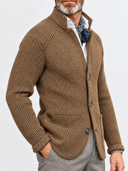 Men's Slim-Fit Knit Stand-Collar Cardigan with Pockets