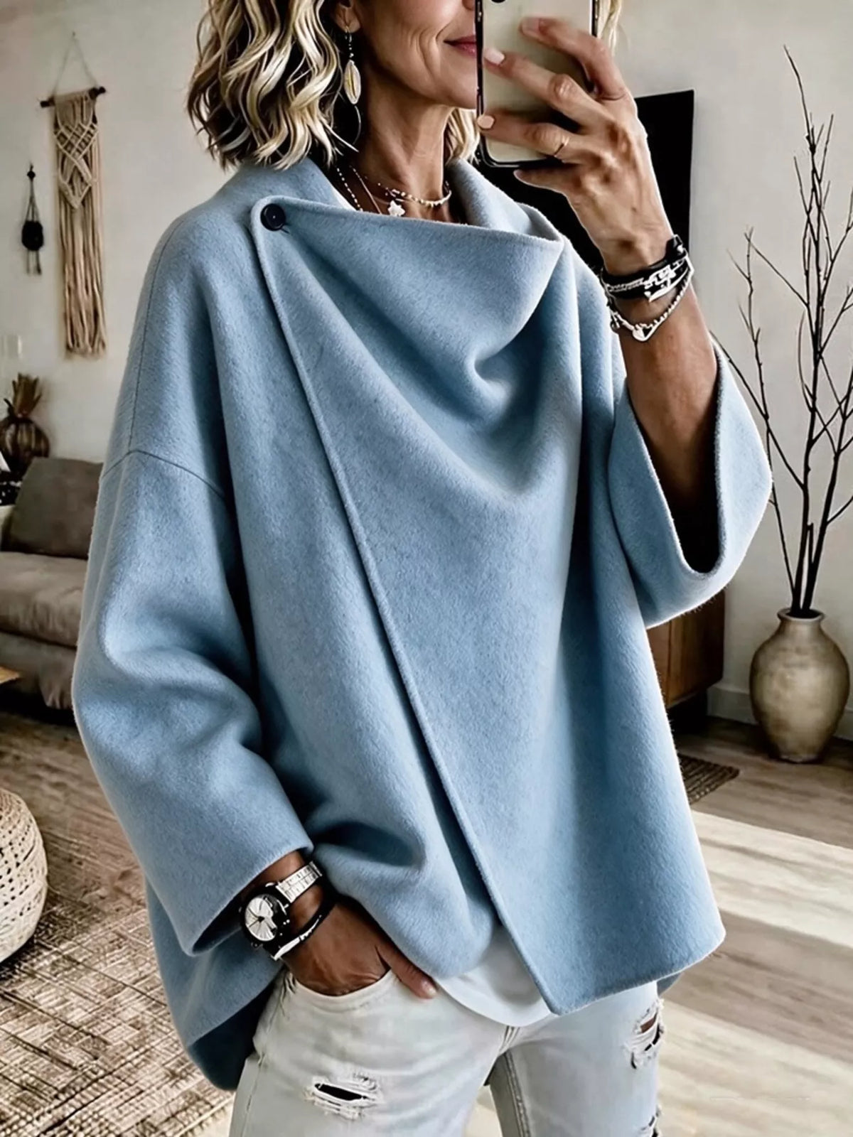 Plus size cowl neck cape, view 5