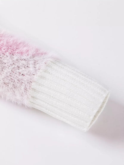 Ribbed Trim Fuzzy Sweater