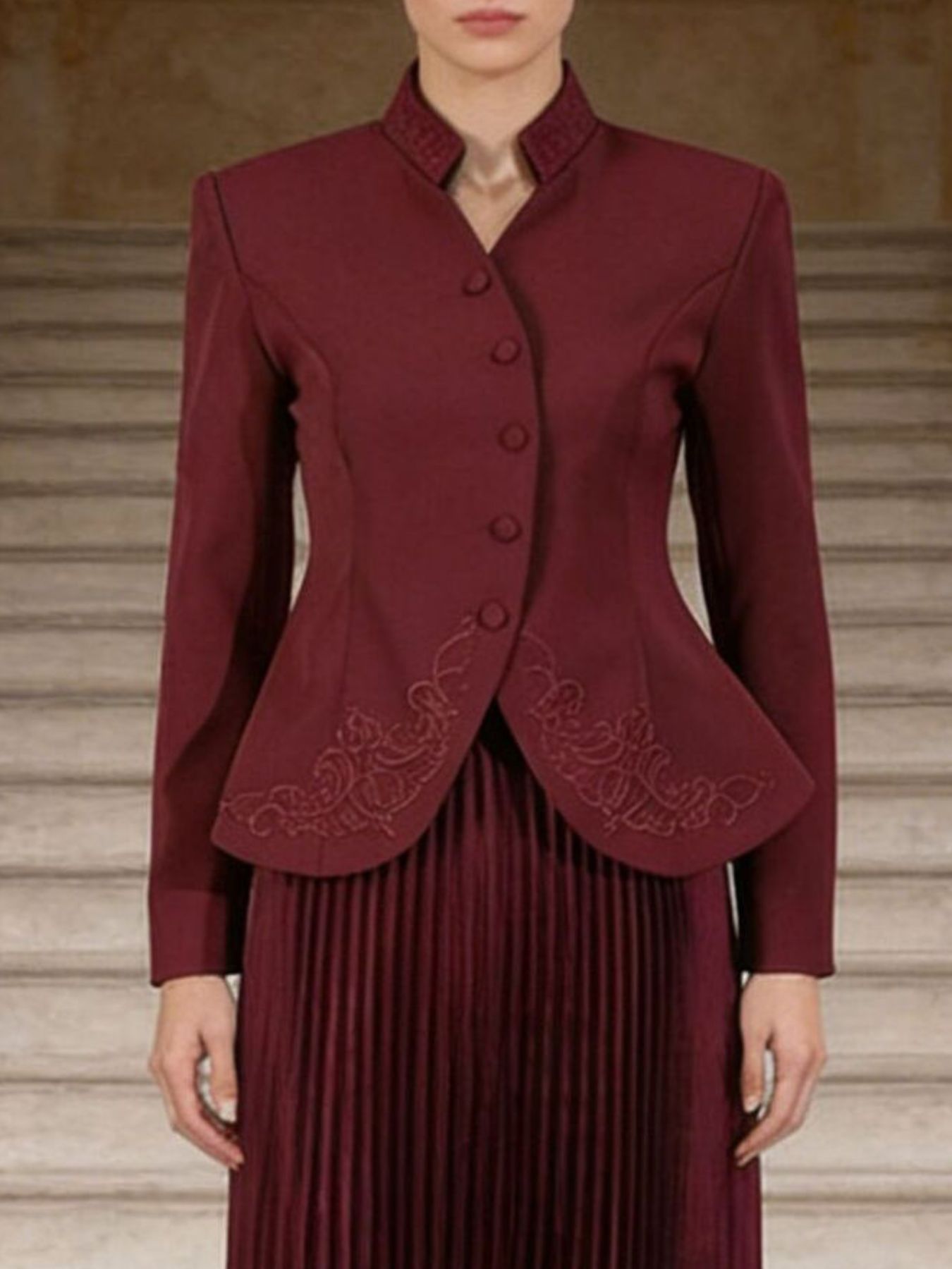 Button Up Long Sleeve Top and Pleated Skirt Set