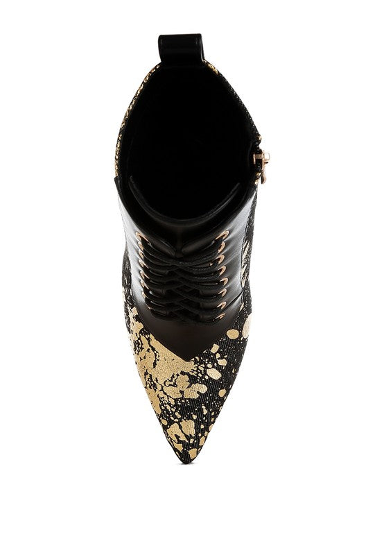 Abstract Pattern Lace-Up Ankle Boots