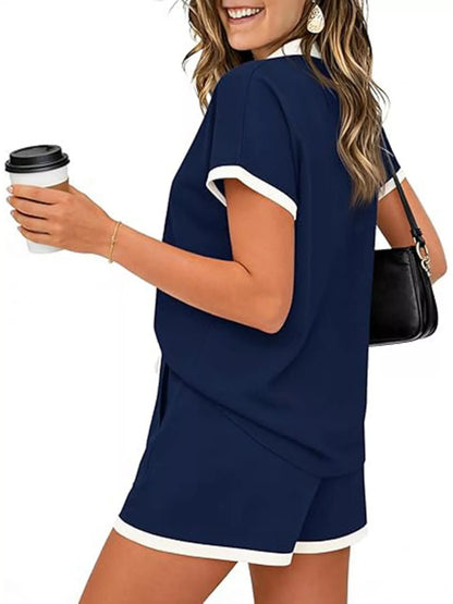 Polo Collar Short Sleeve Top and Shorts Set