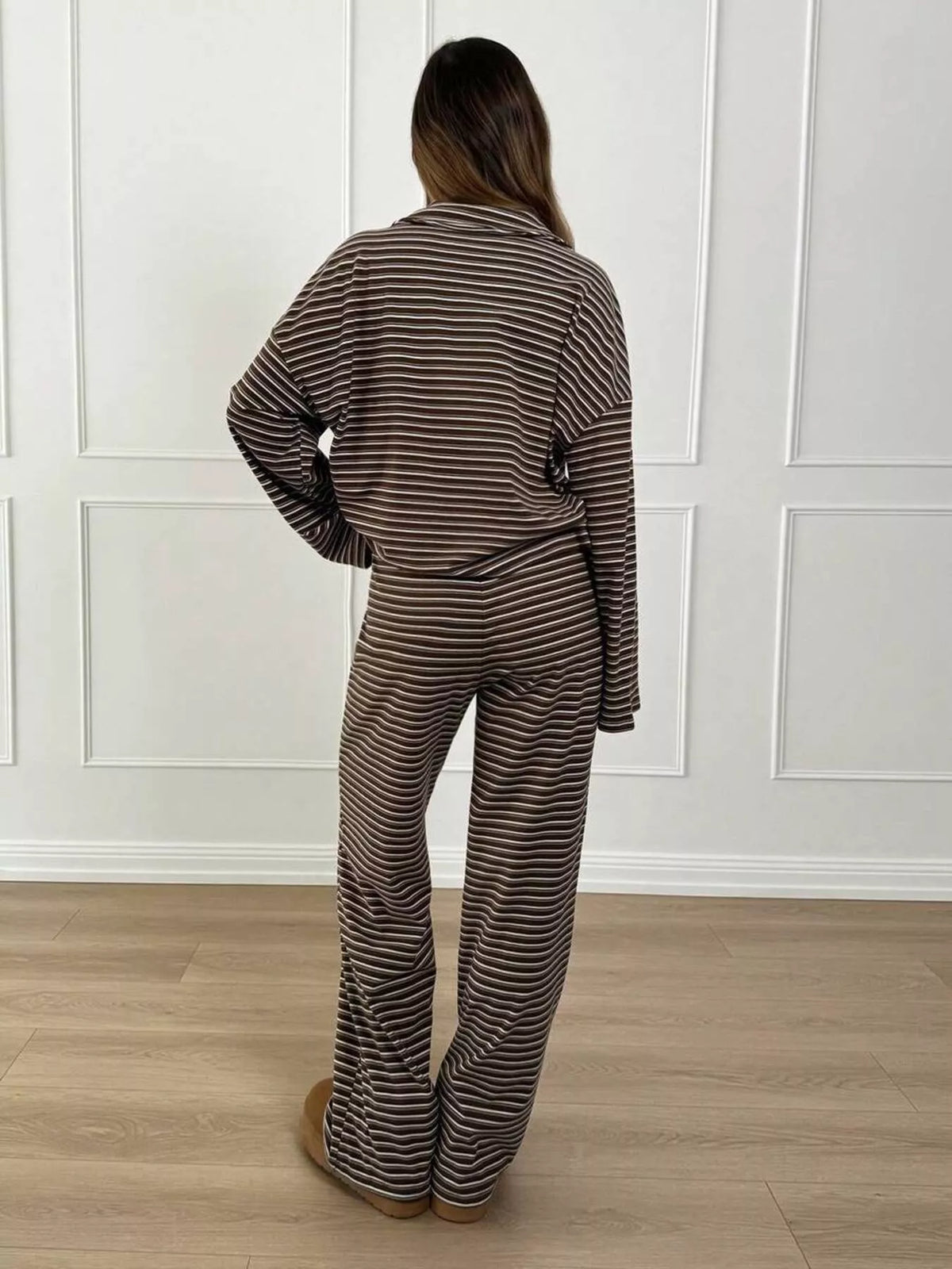 Striped polo top and pants set, view 10