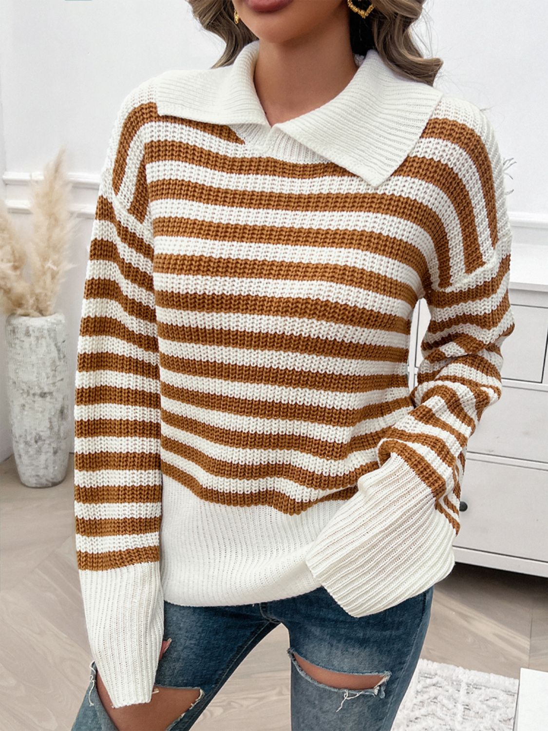 Collared Neck Long Sleeve Sweater