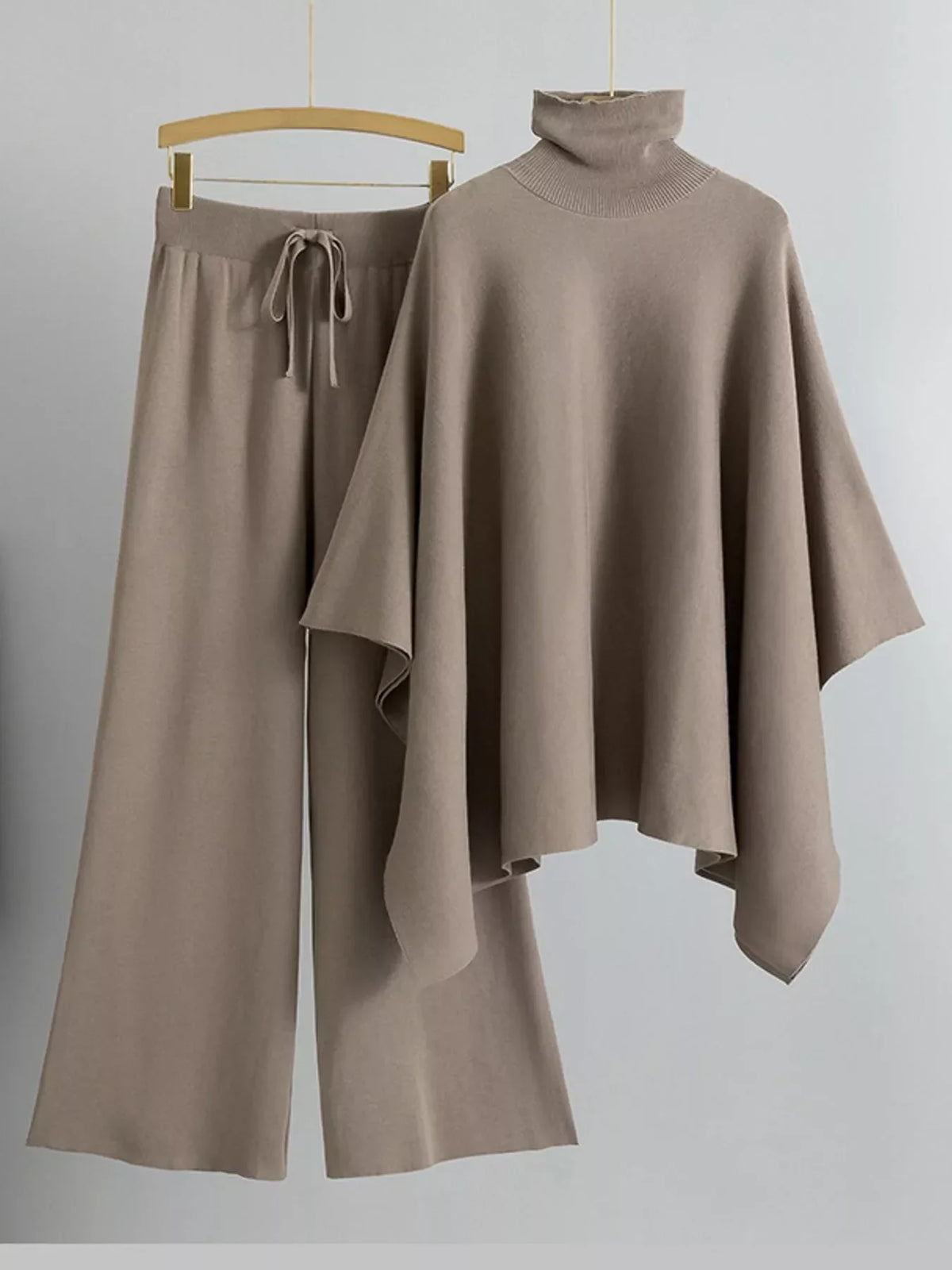 Women's turtleneck poncho sweater & wide-leg pants set