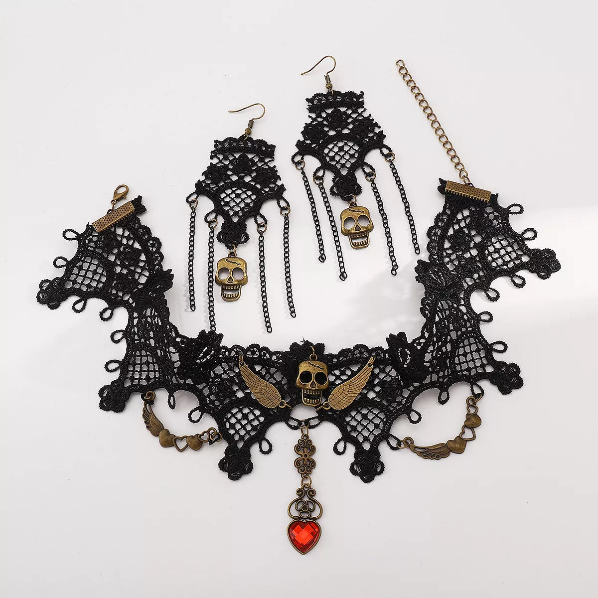 Halloween Lace Skull Necklace Set