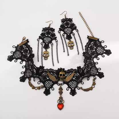 Halloween Lace Skull Necklace Set