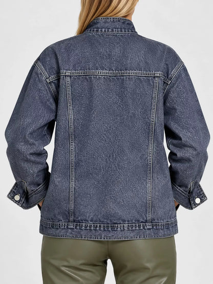 Asymmetric stand collar denim jacket, view 11
