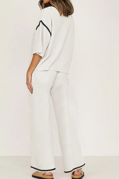 Contrast Trim Pants Set
