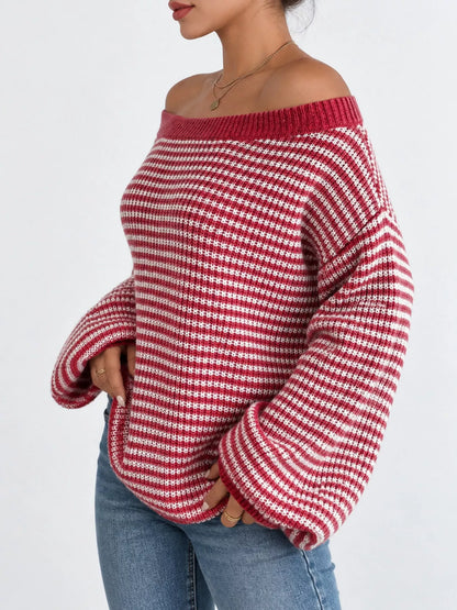 Striped boat neck sweater, view 3