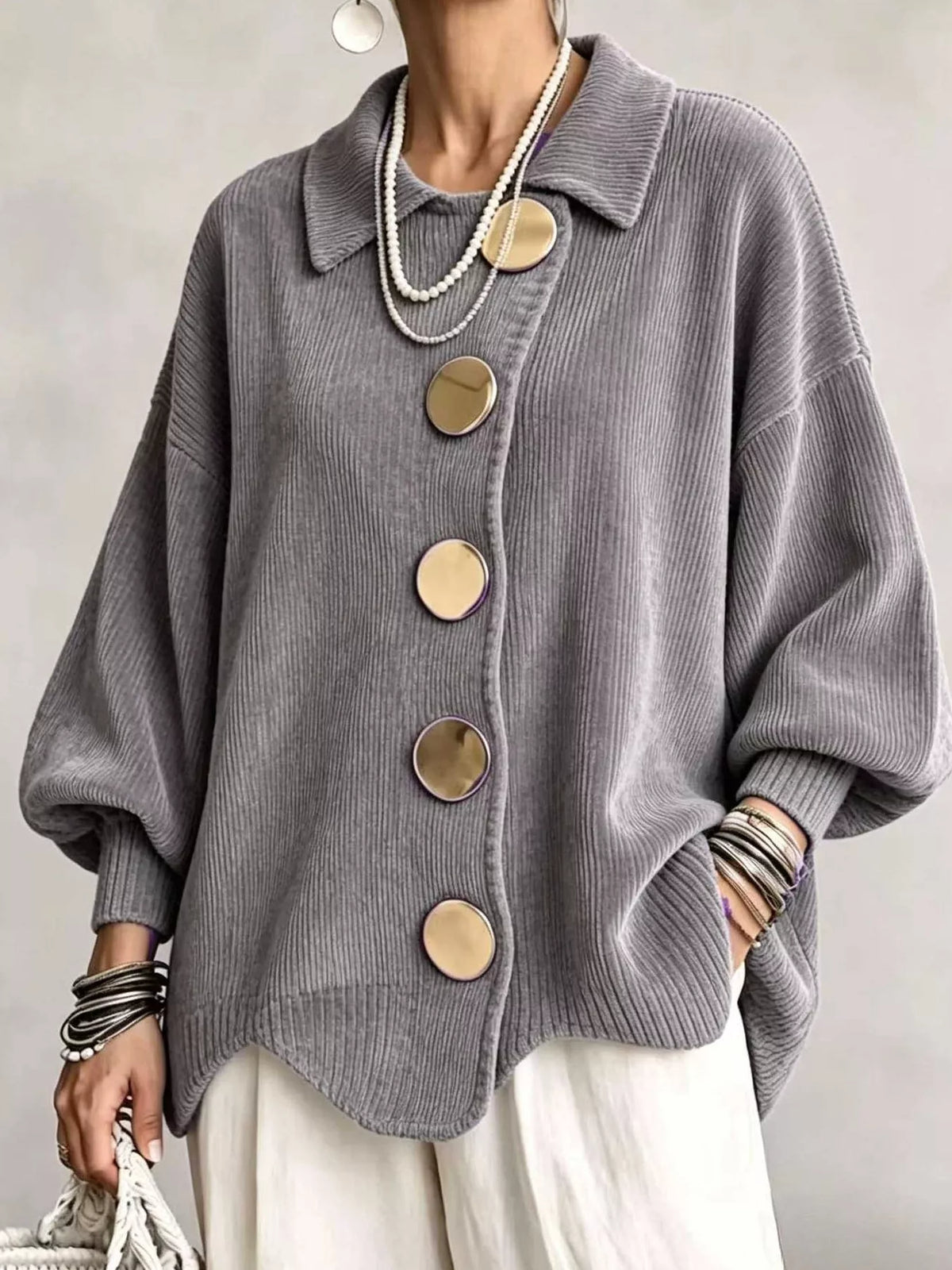 Ribbed knit gold-button cardigan, view 25
