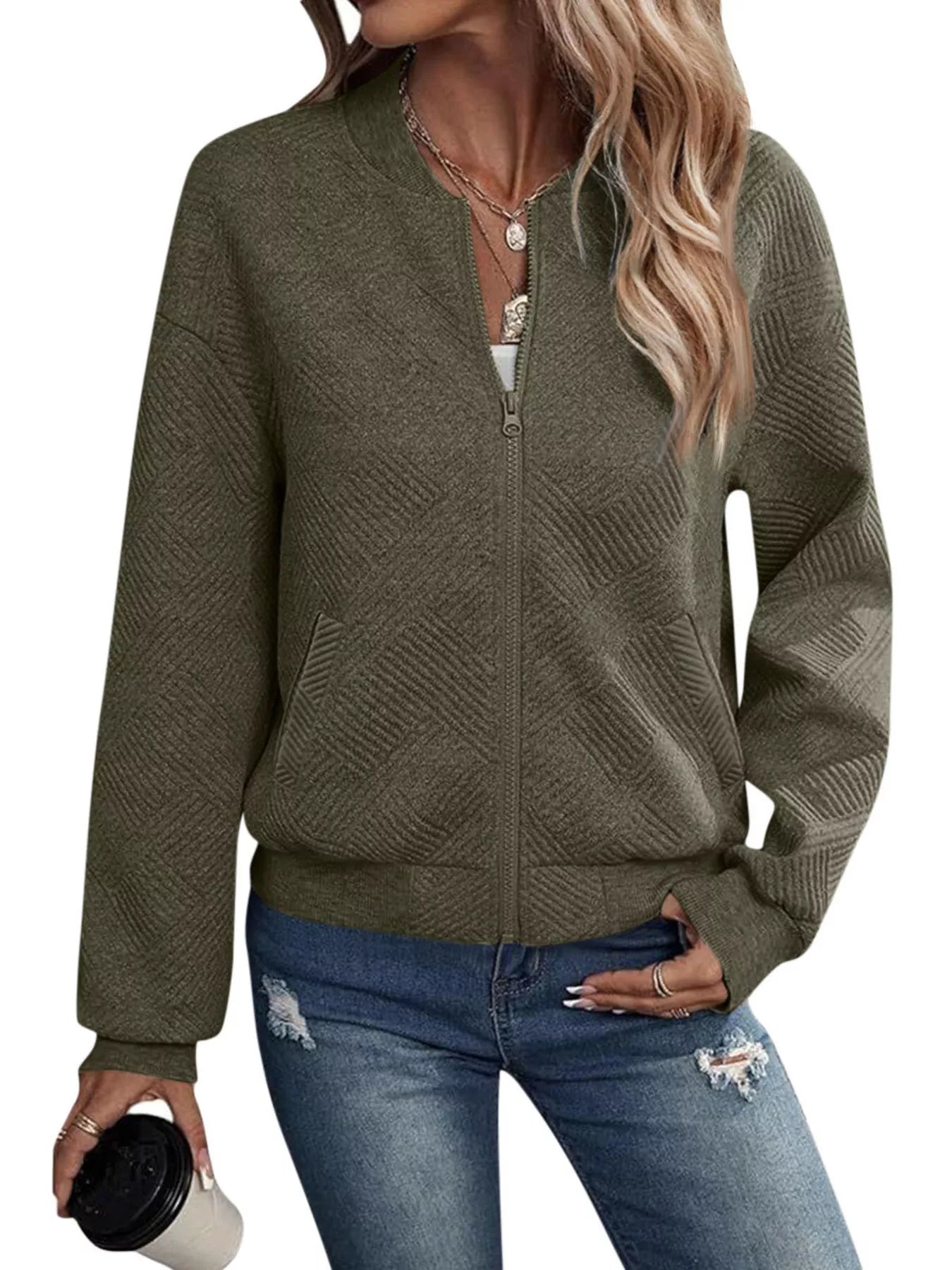 Textured Knit Zip-Up Jacket