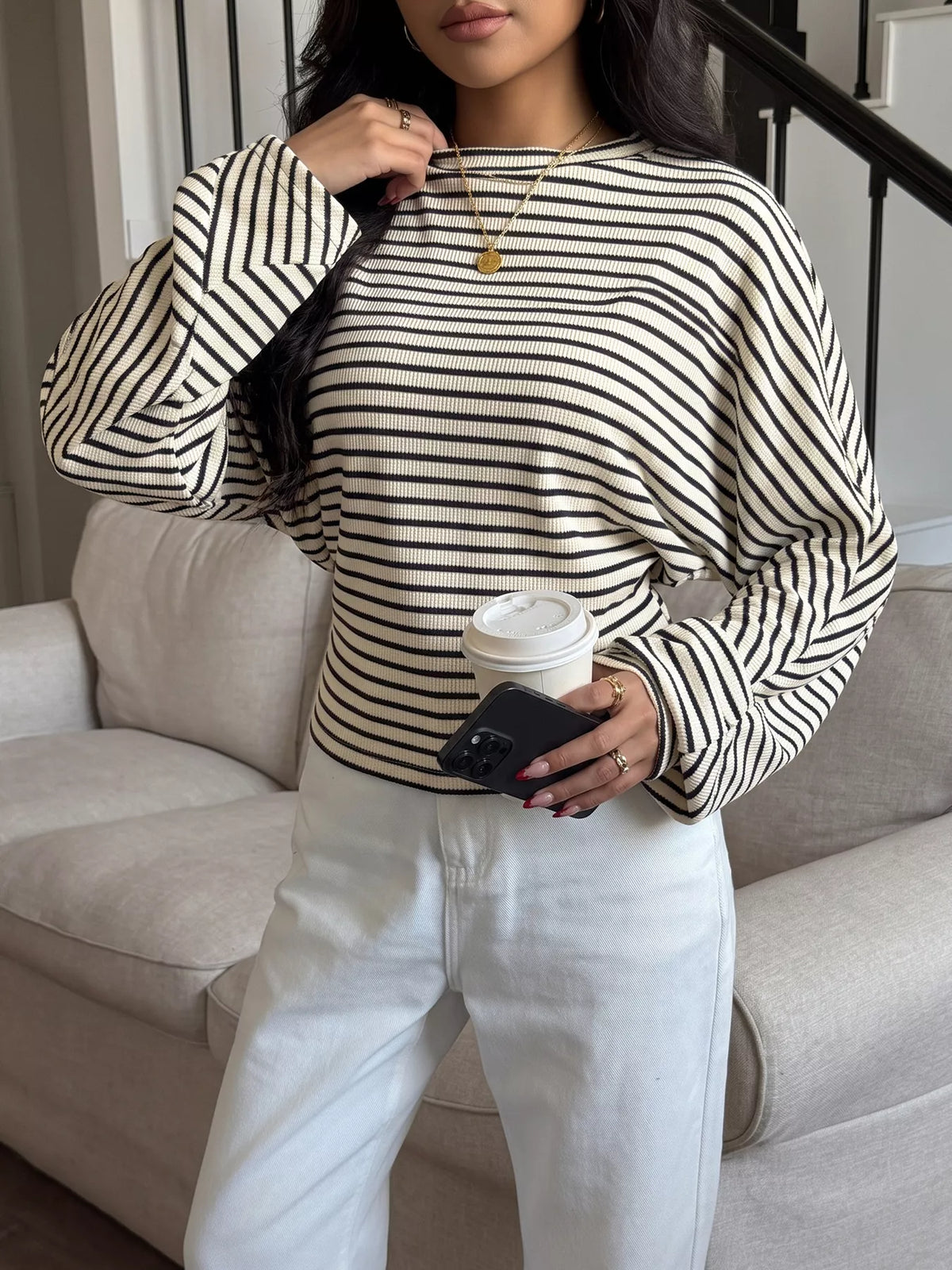 Striped Batwing Sleeve T-Shirt