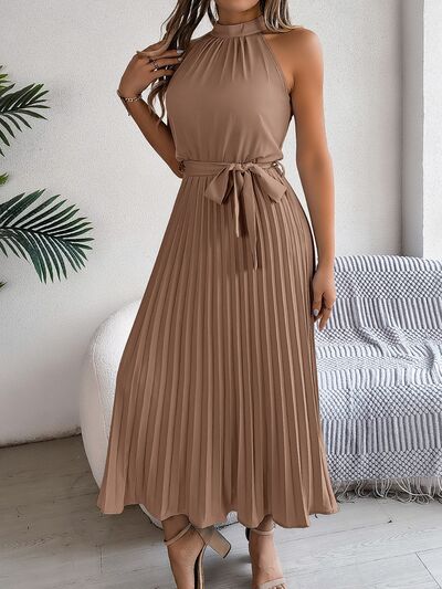 Tie Waist Pleated Dress