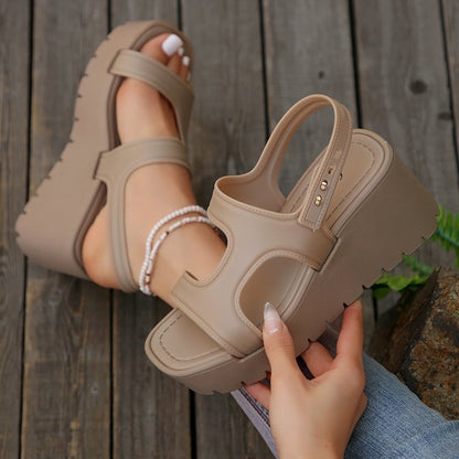 Mid heel wedge sandals, view 3