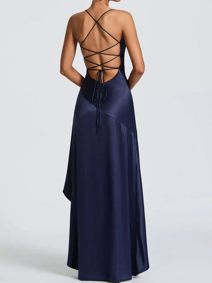 Plus Size High-Low Ruffle Hem Evening Dress, Backless