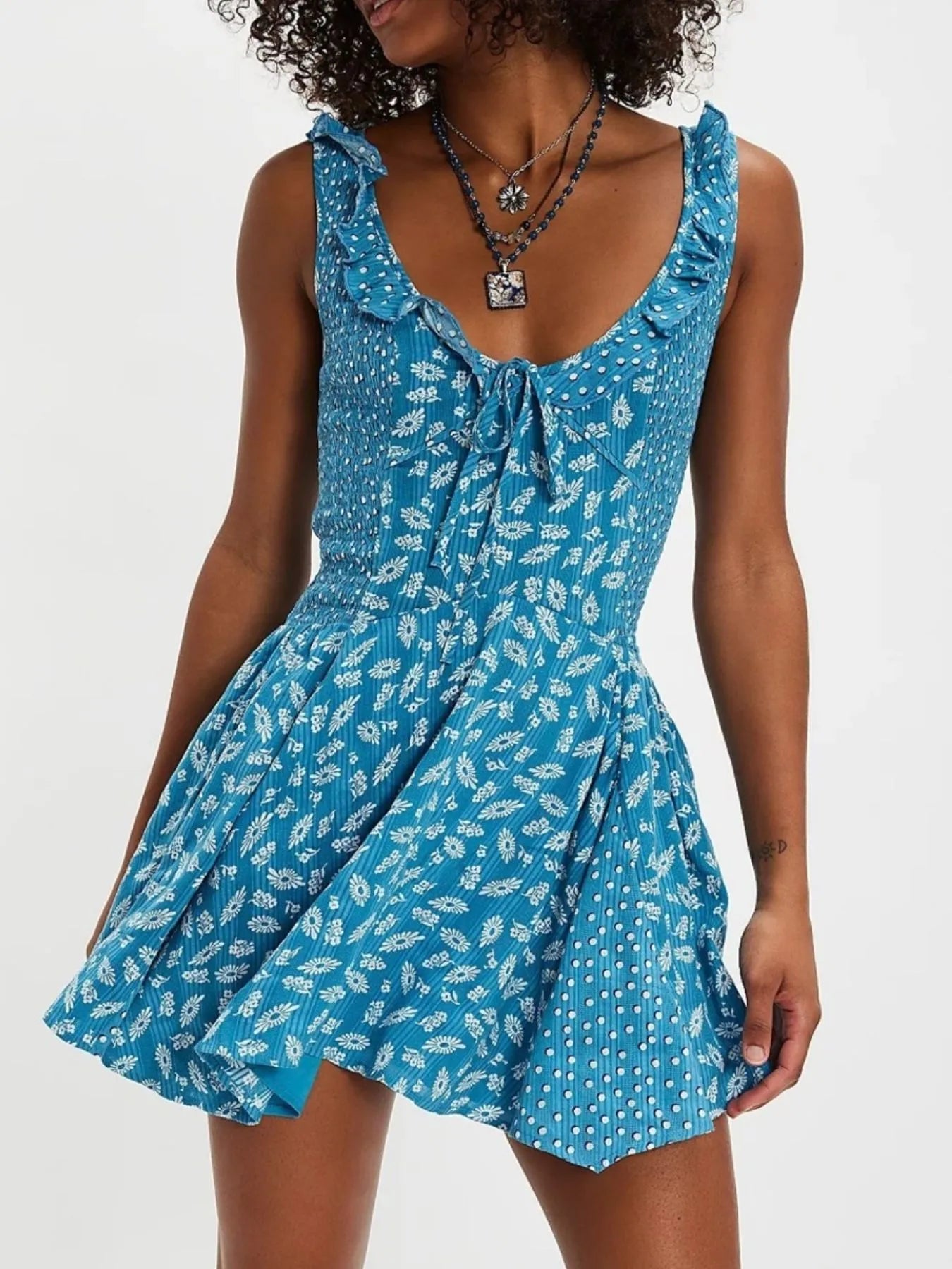 Floral Scoop Neck Mini Dress