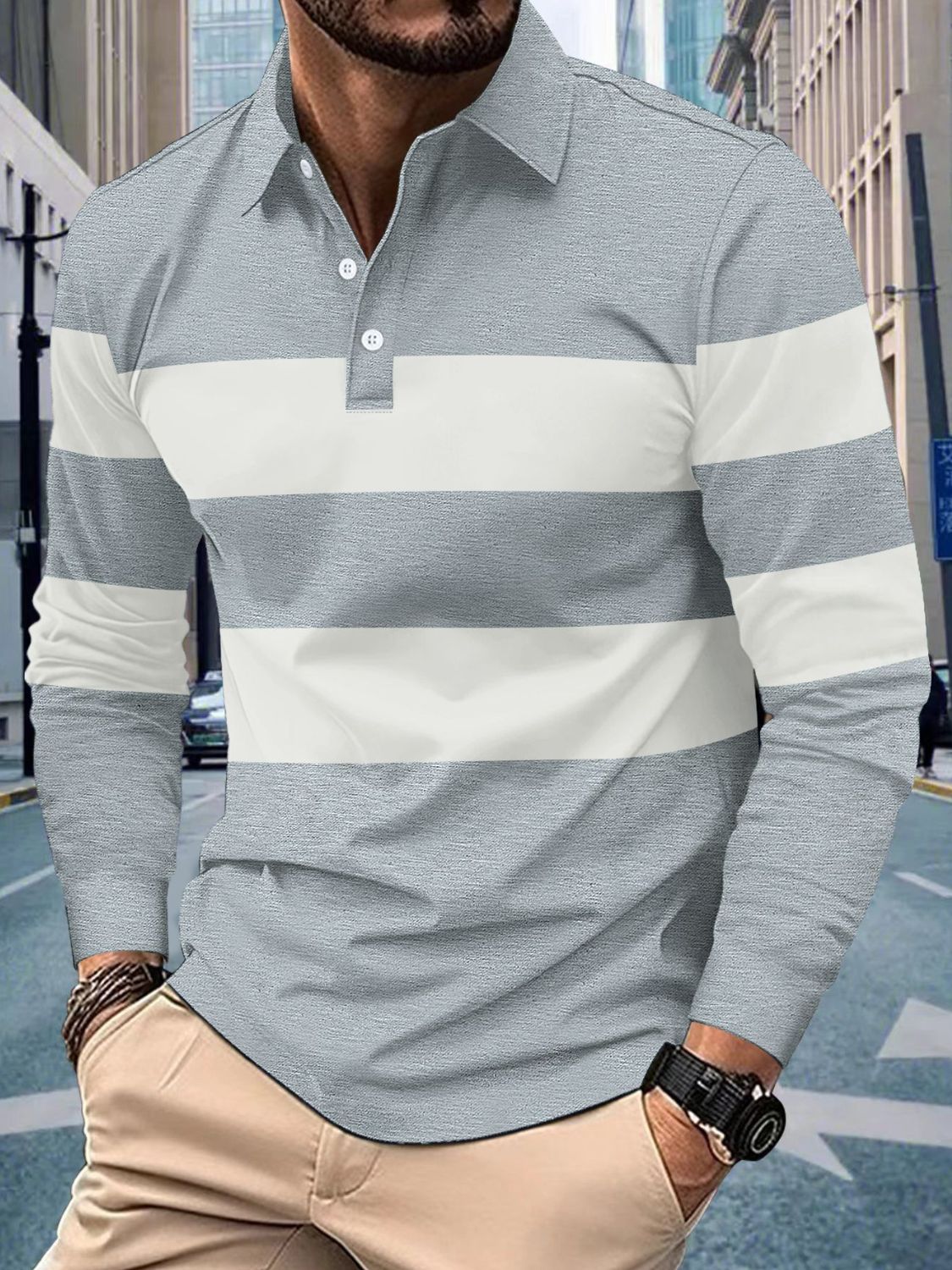 Full Size Striped Polo Men's Shirt