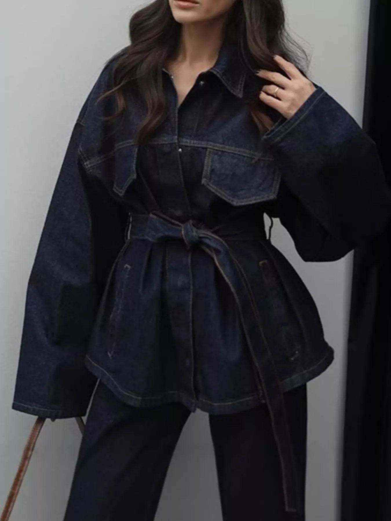 Button Up Long Sleeve Denim Set