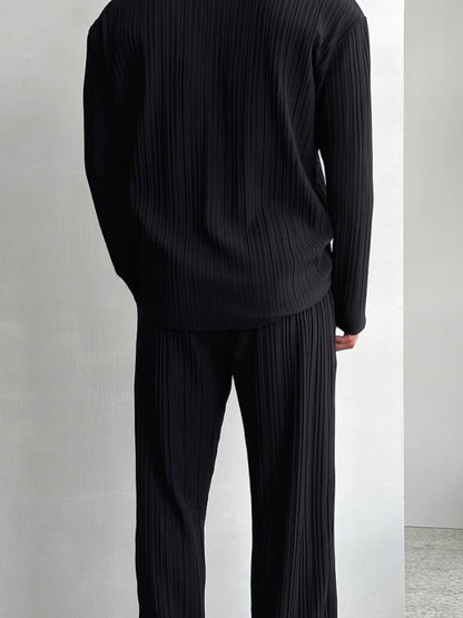 Men's Textured Button Up Shirt and Pants Set Plus Size