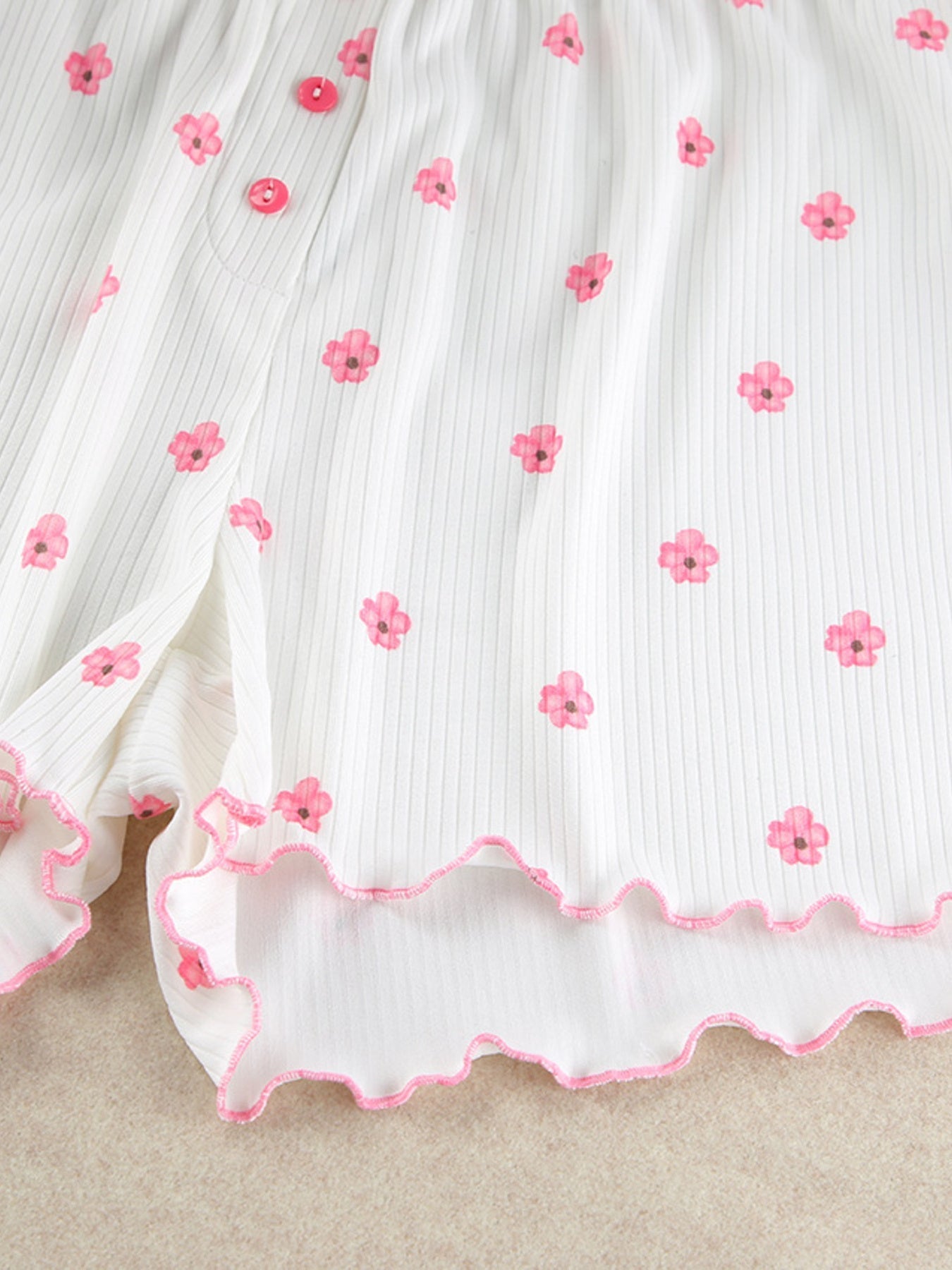 Floral Print Ribbed Knit Top and Shorts Lounge Set