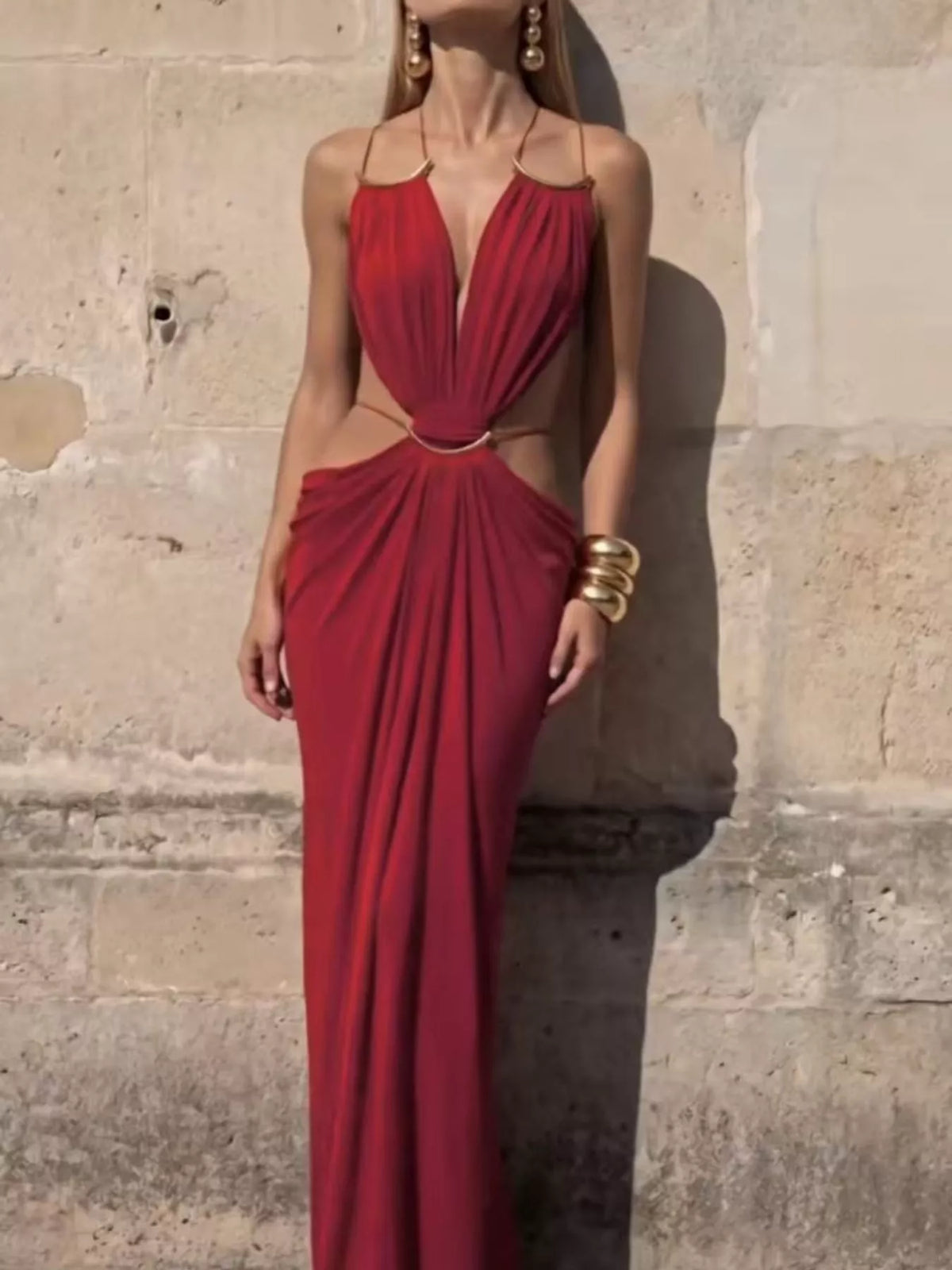 Backless plunge maxi dress, view 6