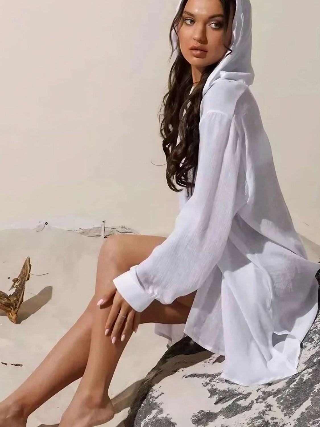 Button Down sexy Hooded Cover-Up