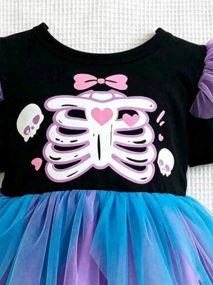 Children's Halloween Skeleton Graphic Tulle Tutu Dress