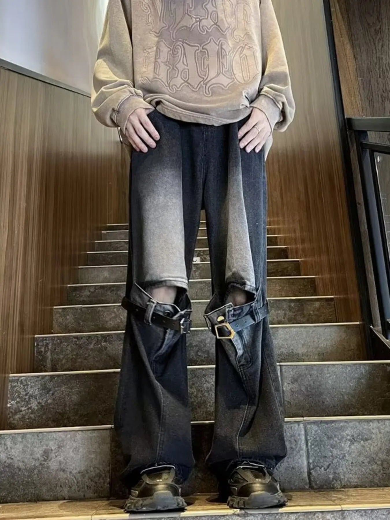 Men's Full Size Distressed Wide Leg Jeans
