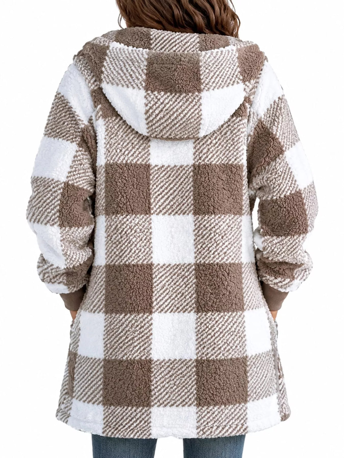 Plaid sherpa hooded jacket, view 5