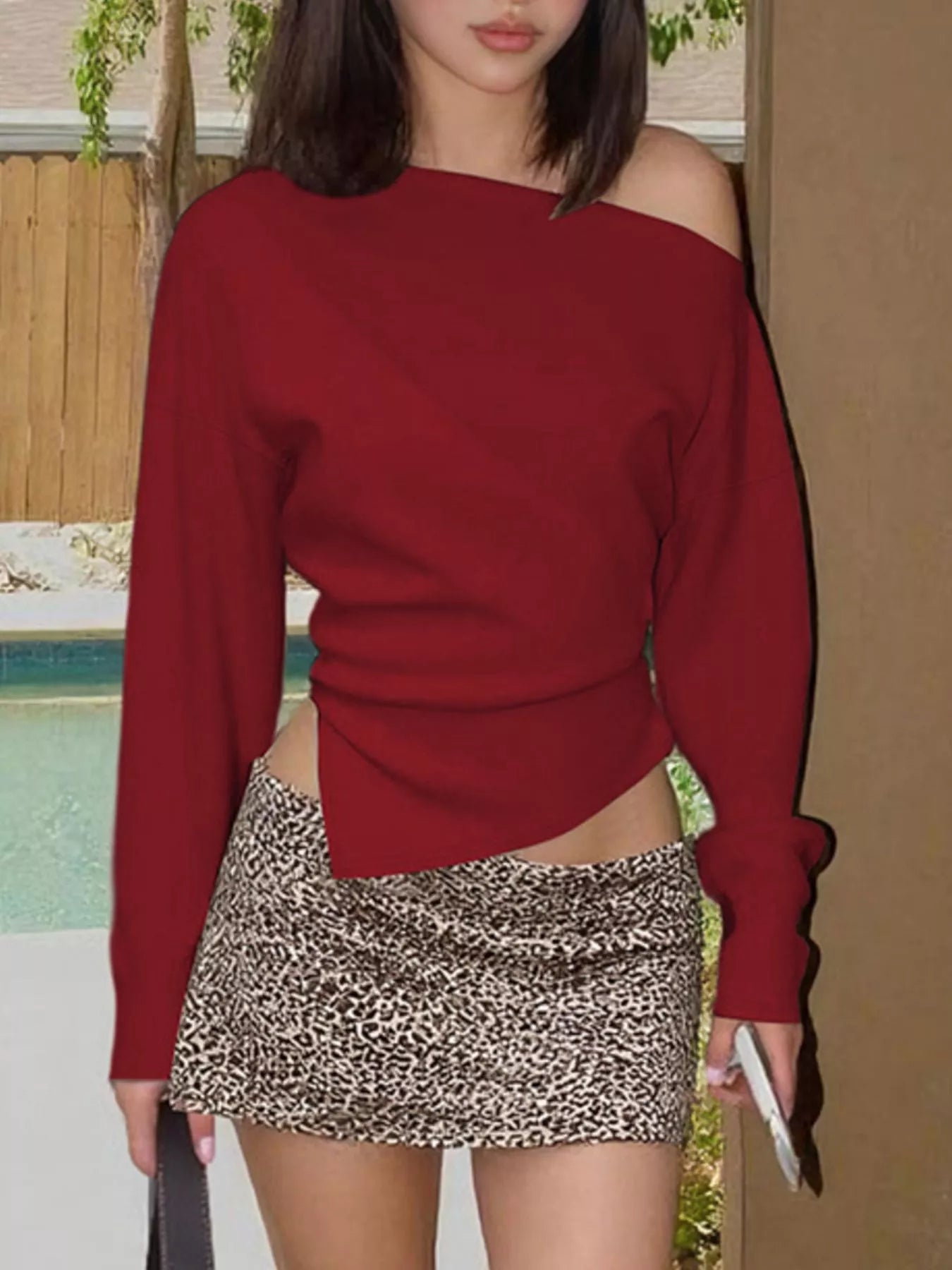 Asymmetrical Off-Shoulder Long Sleeve T-Shirt
