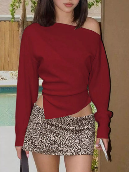 Asymmetrical Off-Shoulder Long Sleeve T-Shirt