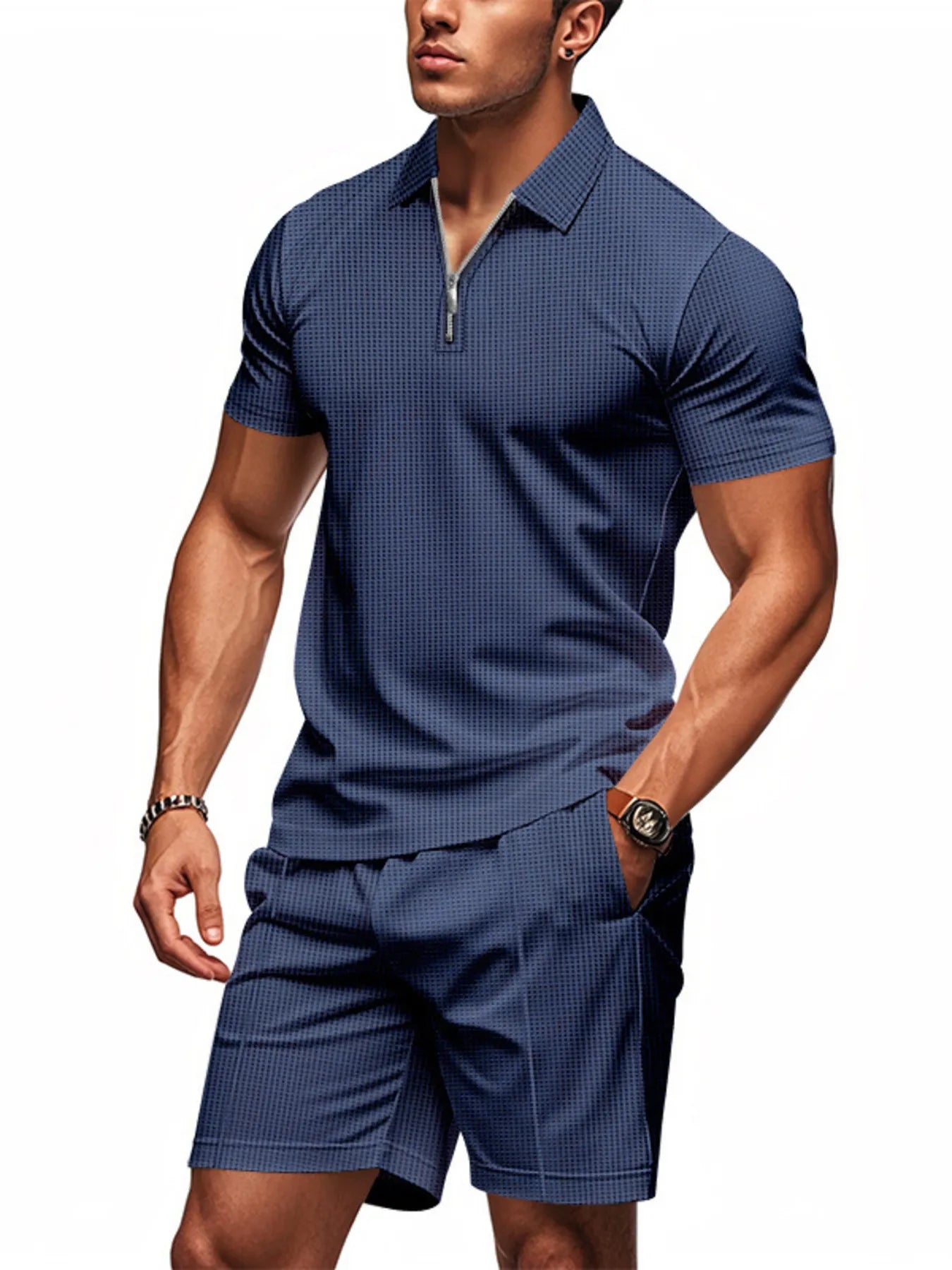 Men's Quarter Zip Short Sleeve Top and Shorts Set