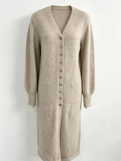 Button Front Long Sleeve Sweater Dress