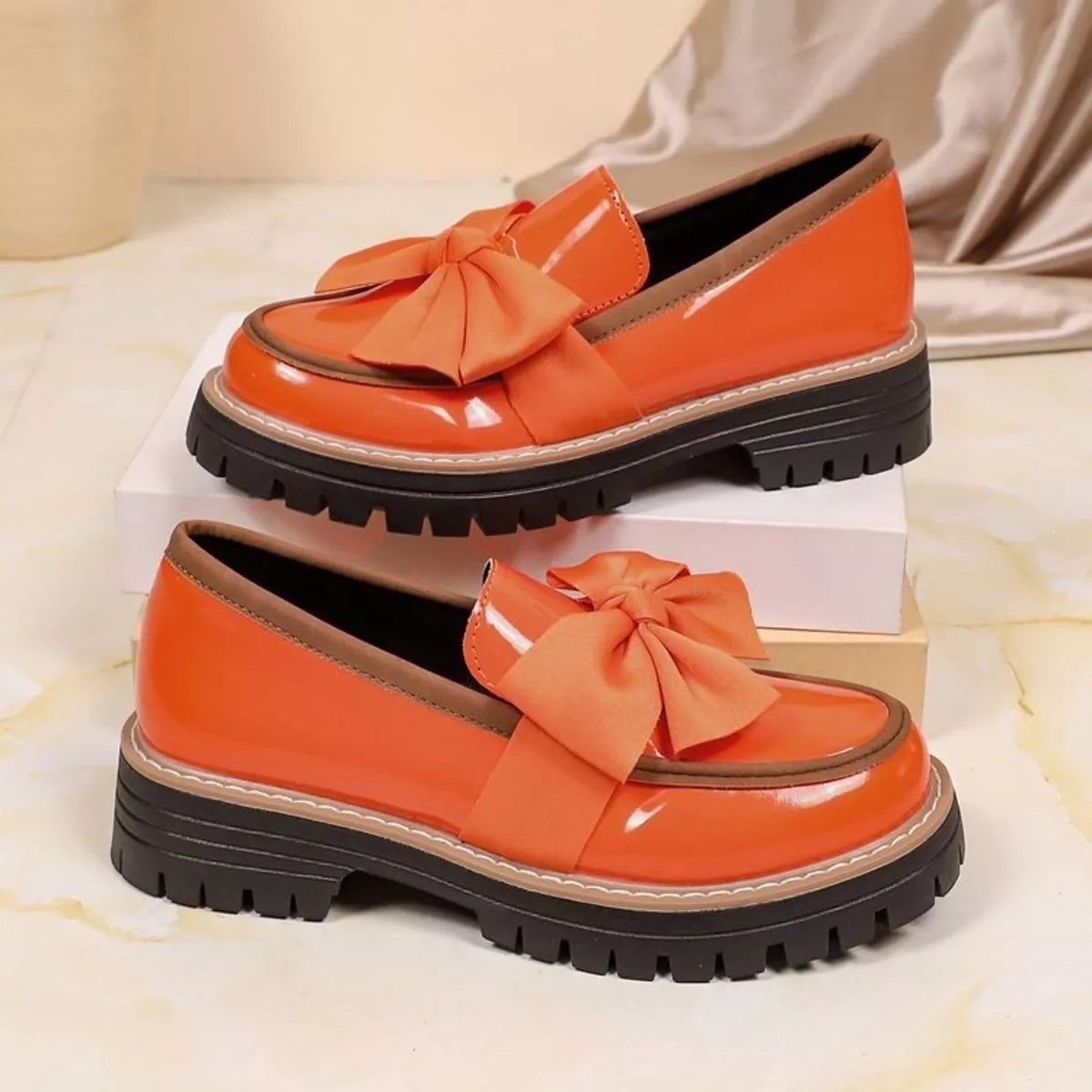 Round toe bow loafers, view 6