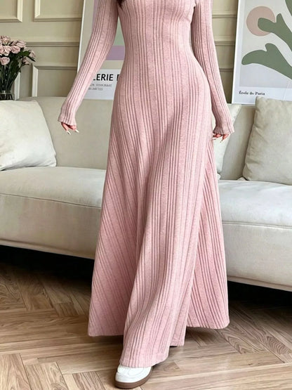 Long Sleeve Ribbed Knit Dress