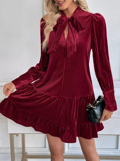 Velvet Tie Front Tiered Mini Dress