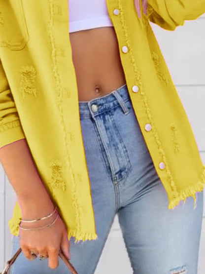 Distressed Denim Jacket with Frayed Edges