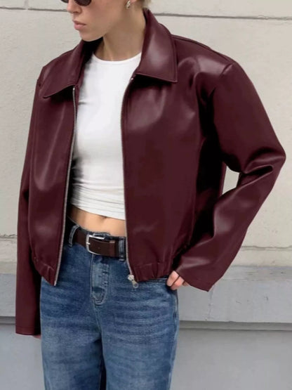 Faux Leather Zip Up Jacket
