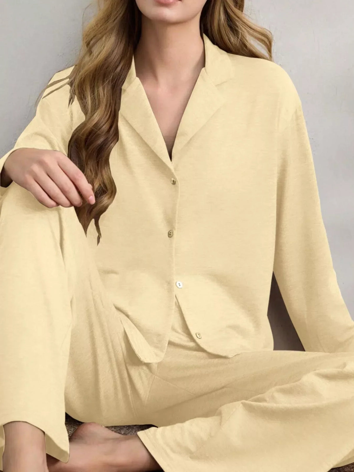 Button-Down Top and Wide-Leg Pants Lounge Set