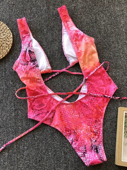 Lace-up plunge swimsuit, view 4