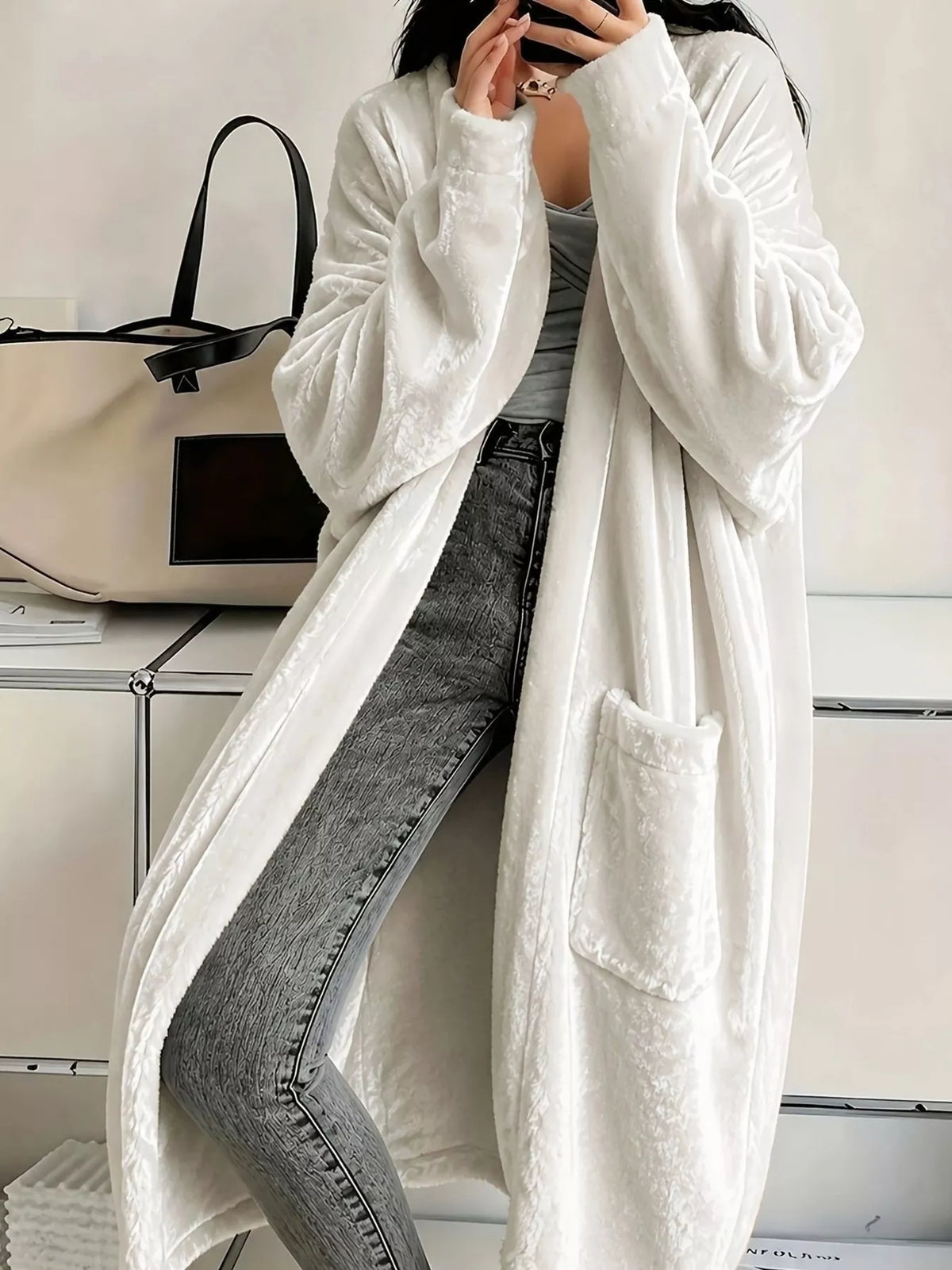Plus size velvet longline cardigan, view 16