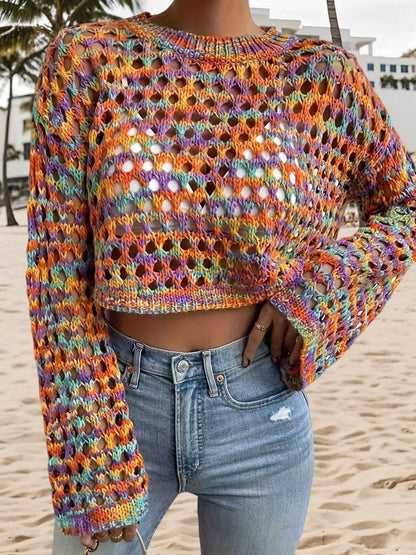 Rainbow Crochet Cropped Sweater