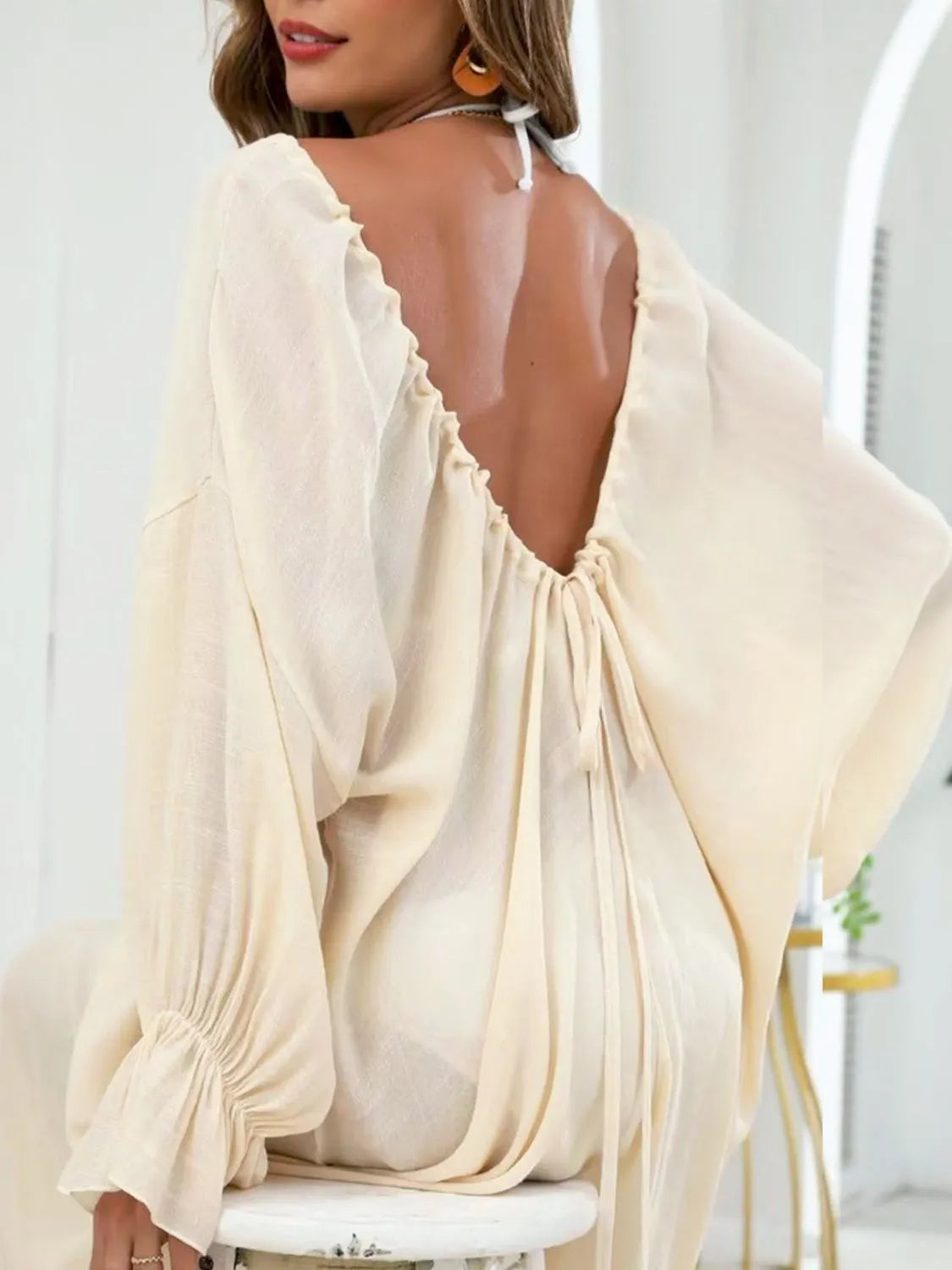 Pastel yellow or white backless beach cover-up