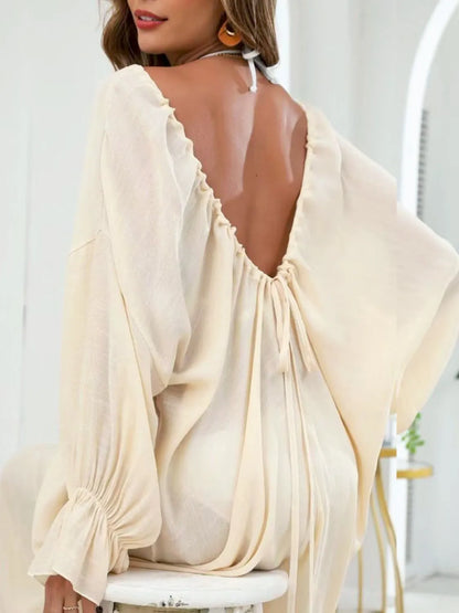 Pastel yellow or white backless beach cover-up