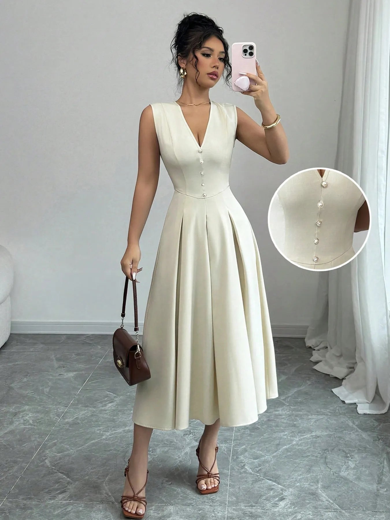 V-Neck Sleeveless Midi Dress