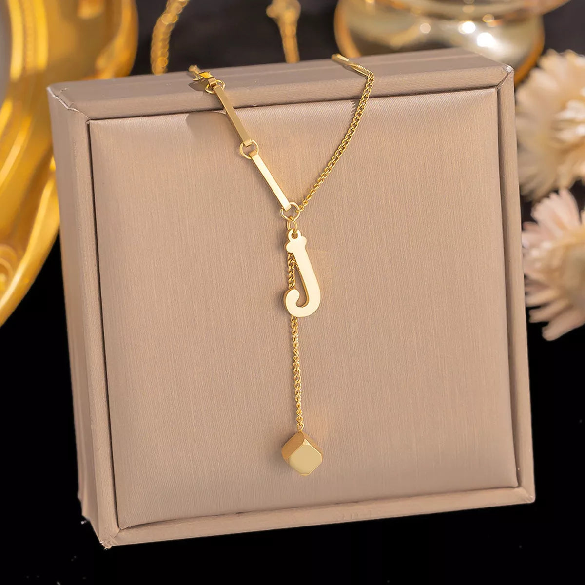 Gold Y-drop initial necklace, view 12