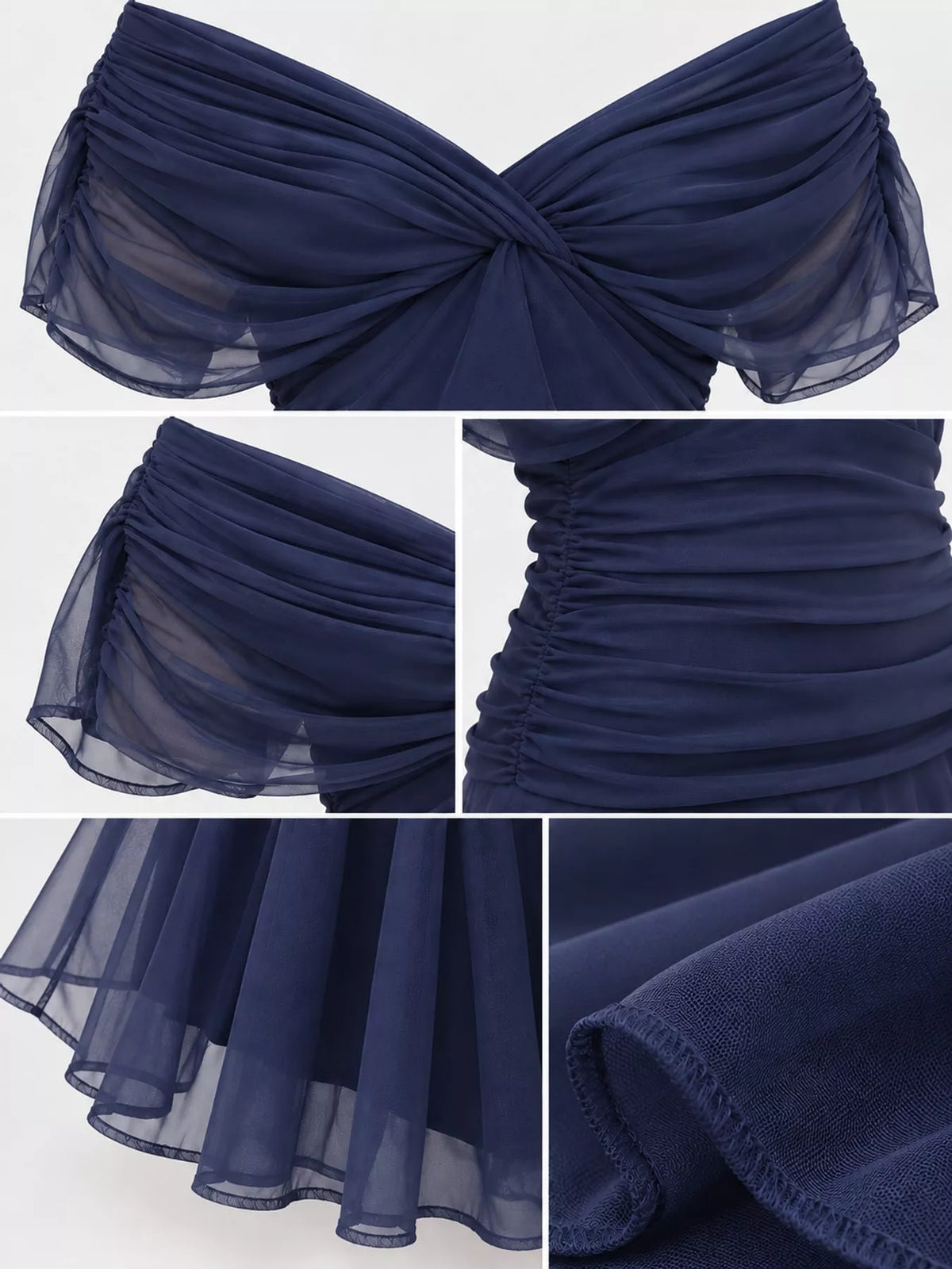 Off-shoulder ruched tulle dress, view 28