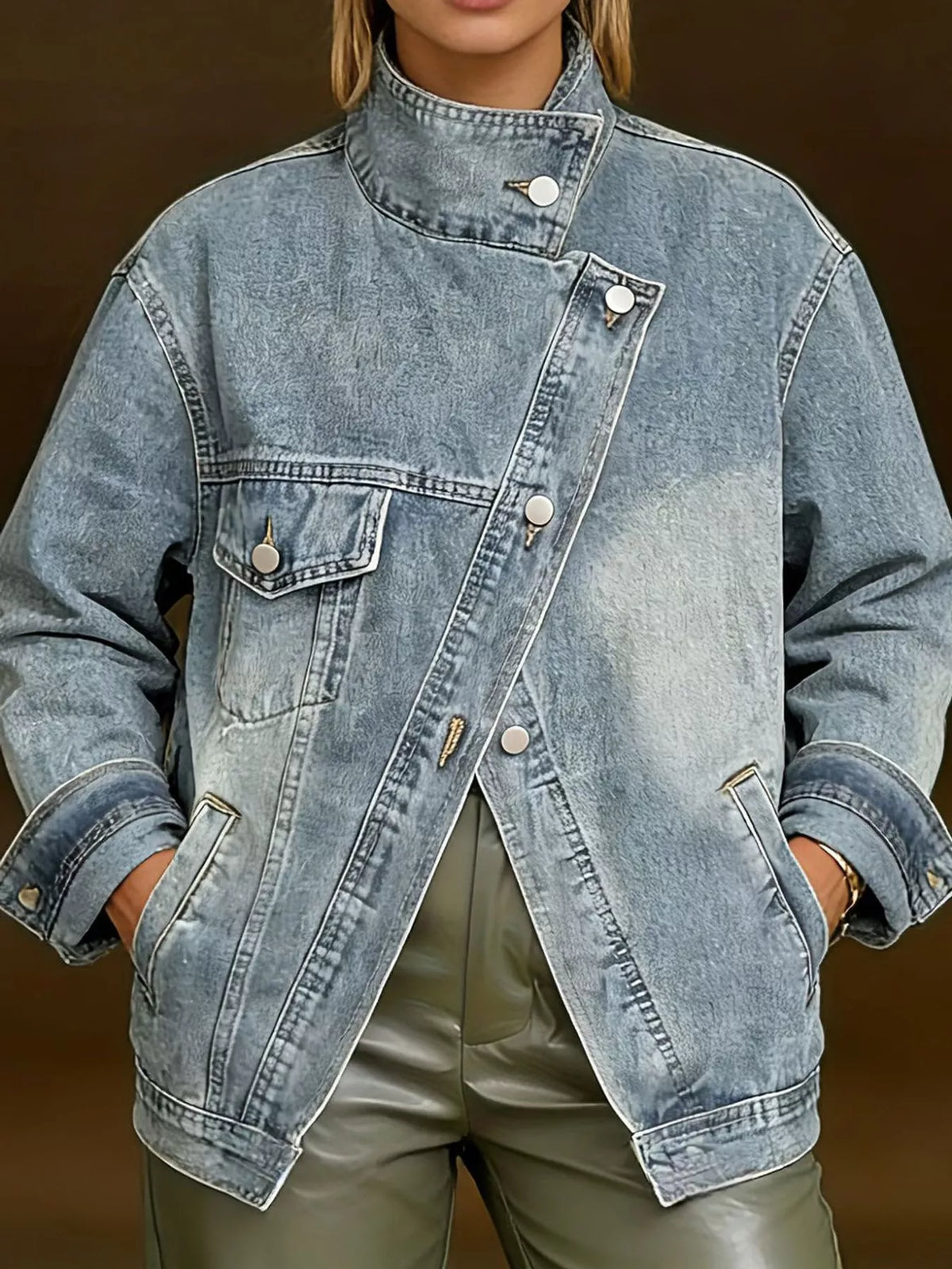 Washed denim jacket, view 3