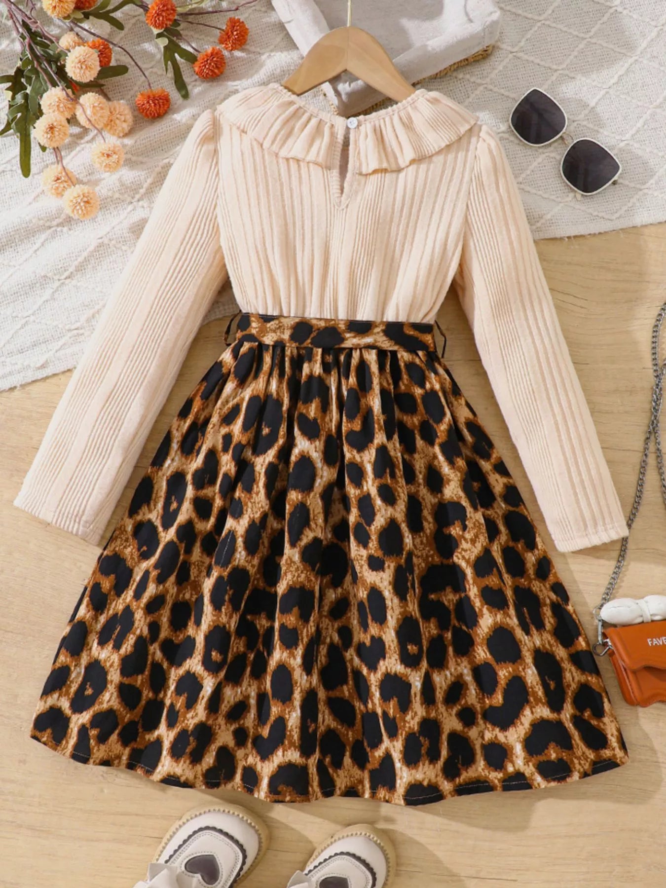 Children's Leopard Print Long Sleeve Dress